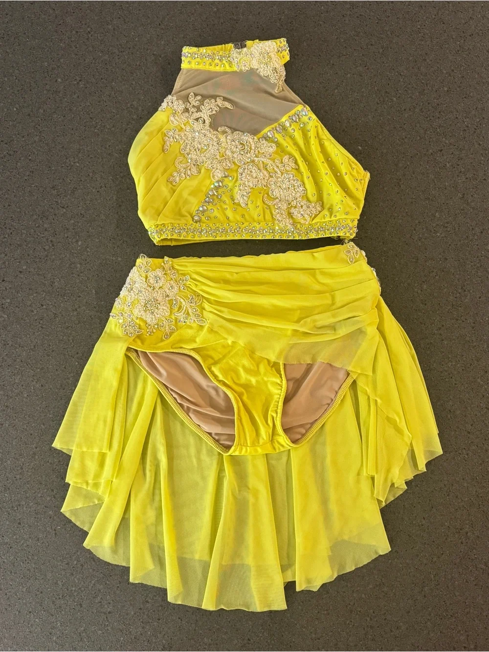 Yellow Embellished Two-Piece Dance Costume